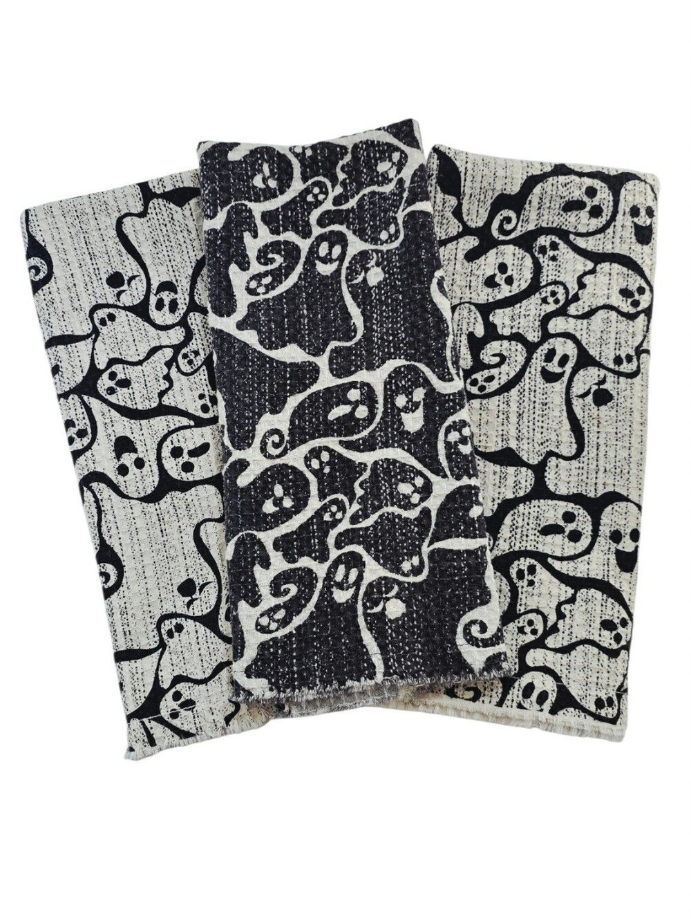Cynthia Rowley Curious Ghost Halloween Kitchen Towels Set of 3 Black White